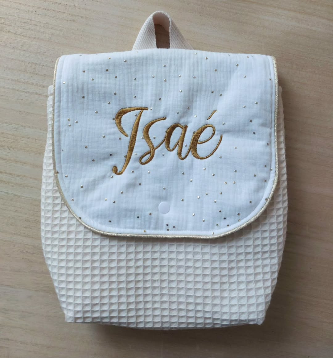 Sac à dos personnalisé prénom bébé blanc strass