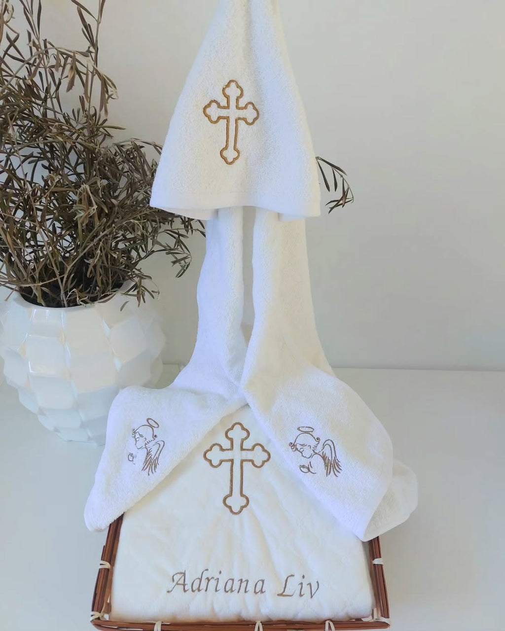 capuche bain bébé motif baptême crois