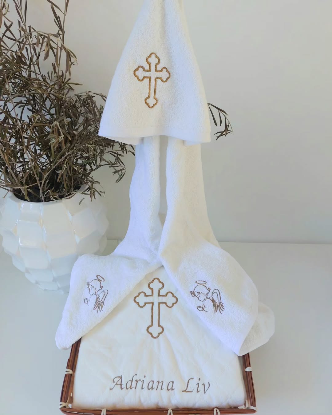 capuche bain bébé motif baptême crois