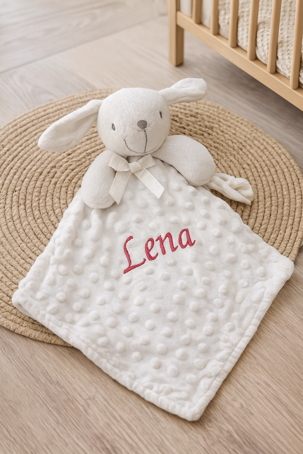 doudou personnalisé blanc prénom brodé rose