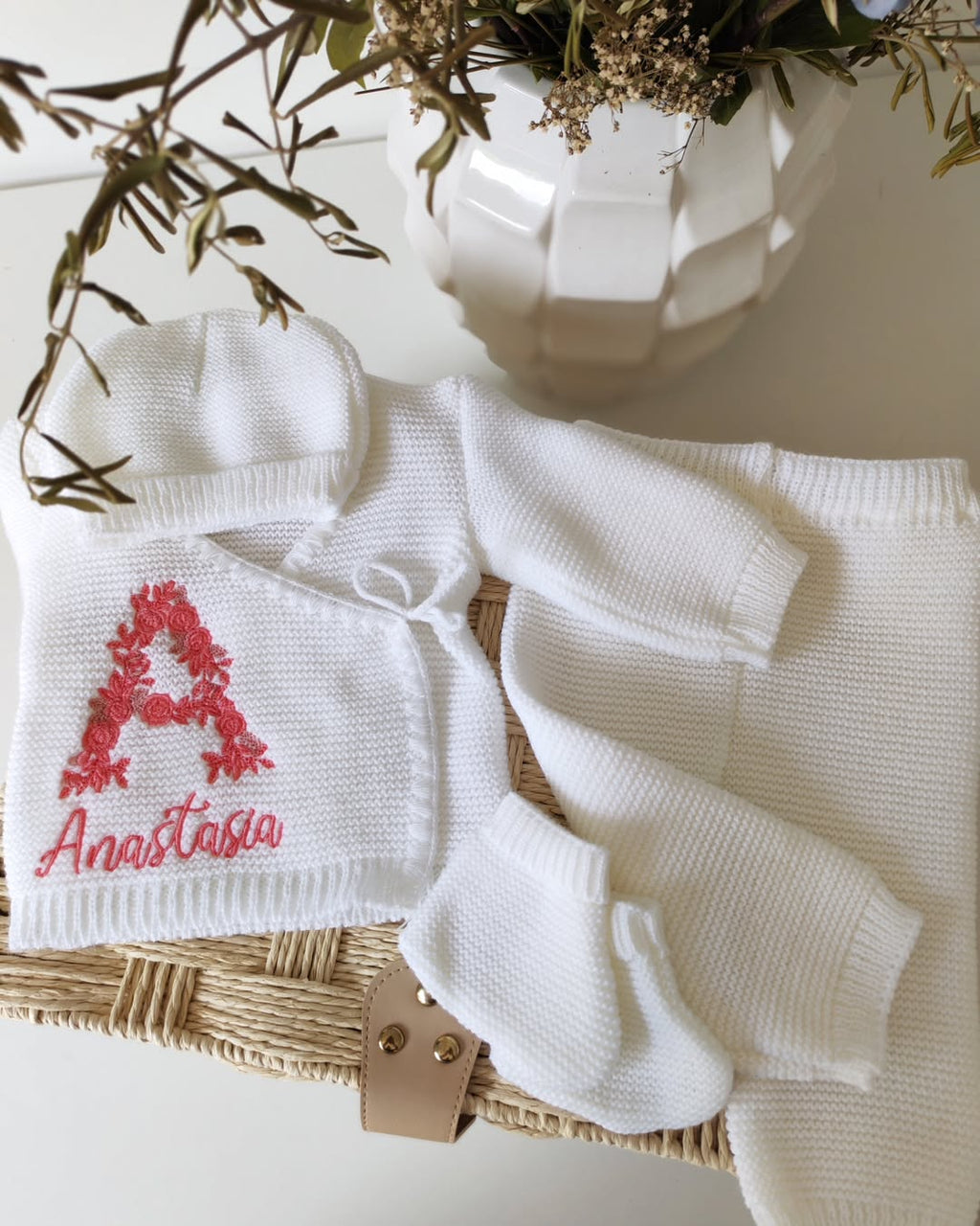 tenue de naissance maille personnalisé prénom brodé